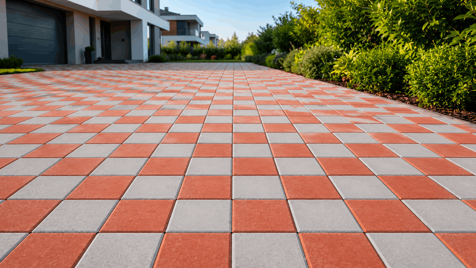 Modern house with paver driveway